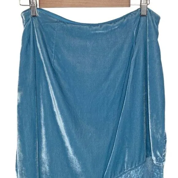 Free People Women Velvet Lace Midi Skirt Sz 10 Blue Fairy Coquette Feminine Boho
