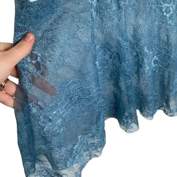 Free People Women Velvet Lace Midi Skirt Sz 10 Blue Fairy Coquette Feminine Boho