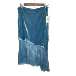 Free People Women Velvet Lace Midi Skirt Sz 10 Blue Fairy Coquette Feminine Boho