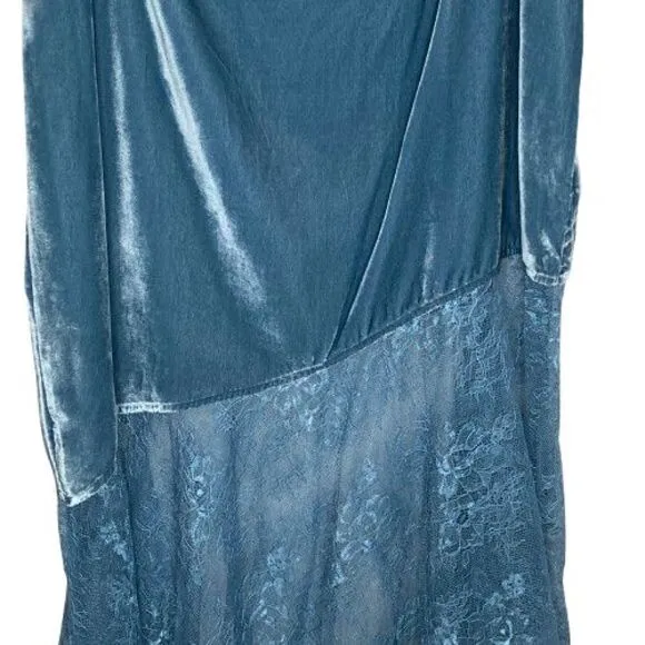 Free People Women Velvet Lace Midi Skirt Sz 10 Blue Fairy Coquette Feminine Boho