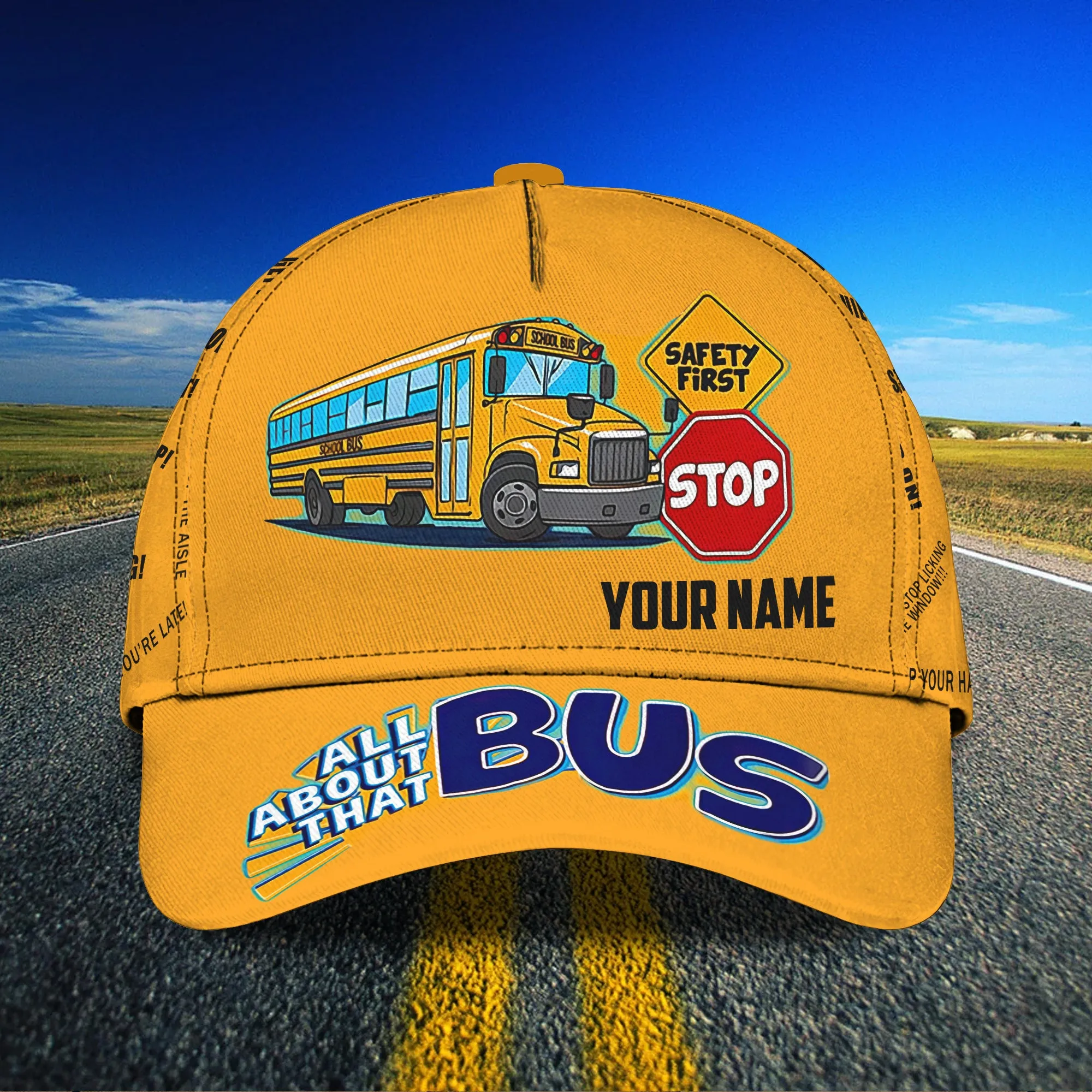 Funny School Bus - Personalized Name Cap 12