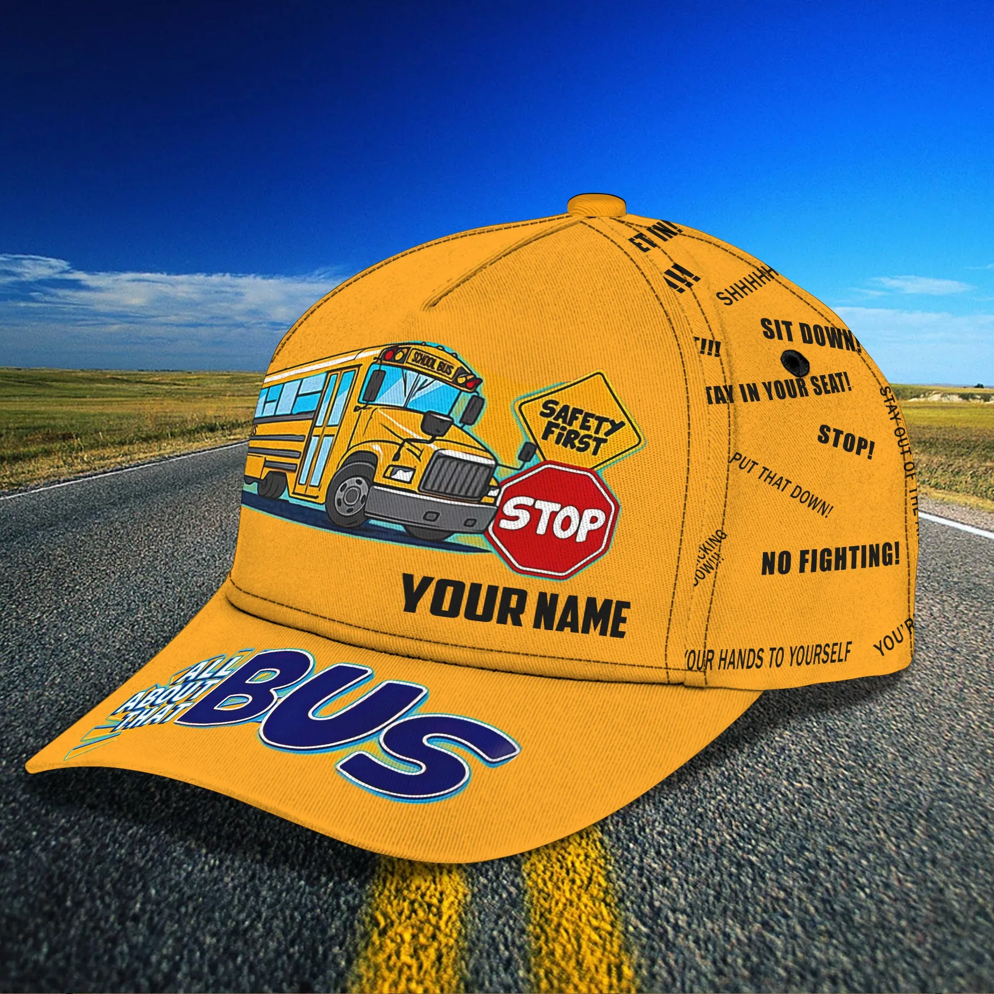 Funny School Bus - Personalized Name Cap 12