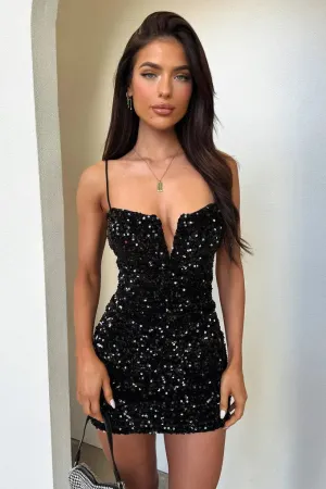 Glamorous Black Sequin Party Dress