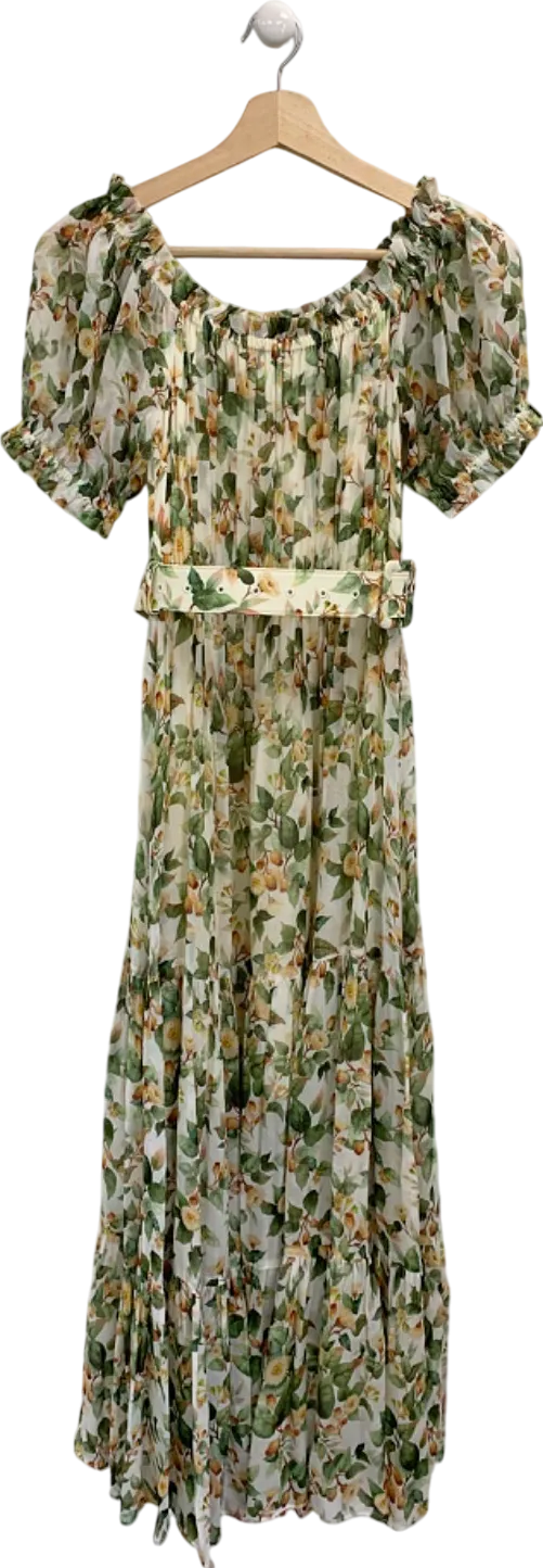 Goelia White Floral Pleated Midi Dress UK XS