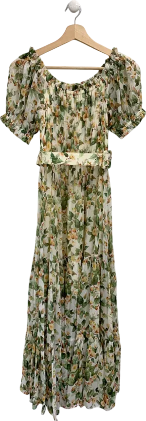 Goelia White Floral Pleated Midi Dress UK XS