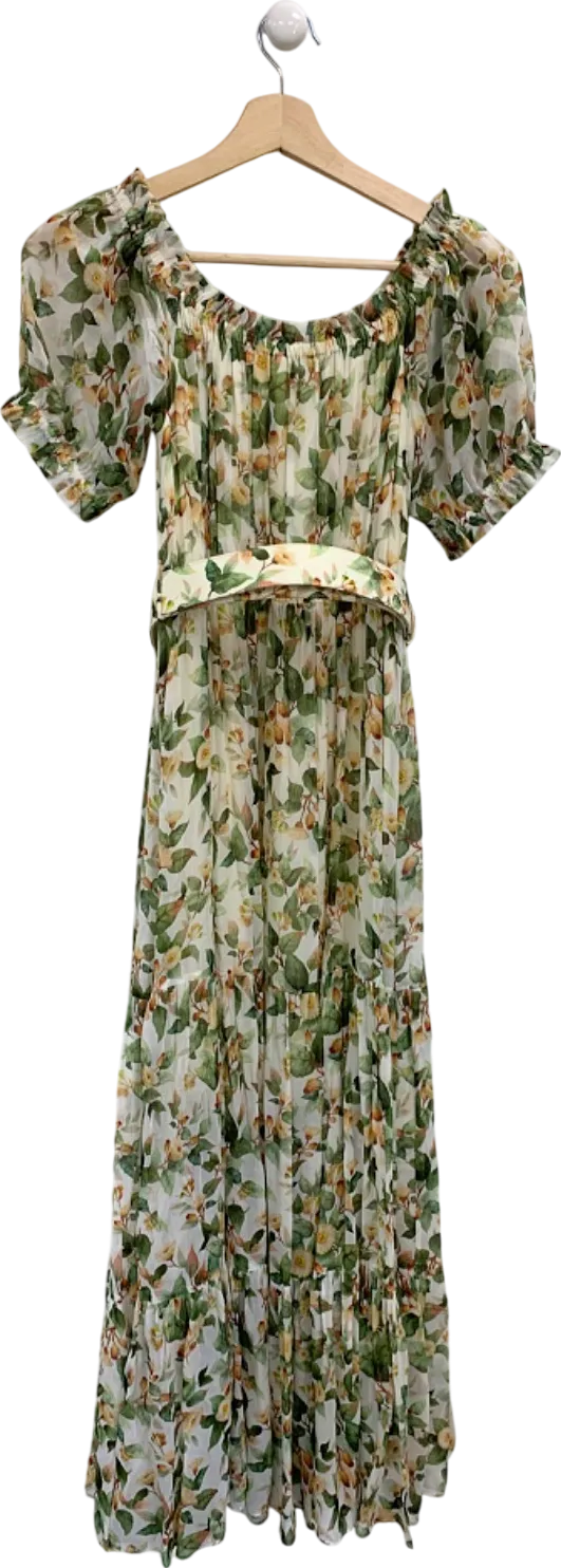 Goelia White Floral Pleated Midi Dress UK XS