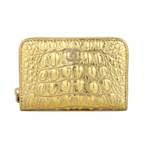 Gold Croc Embossed Zippy Wallet Coin Purse