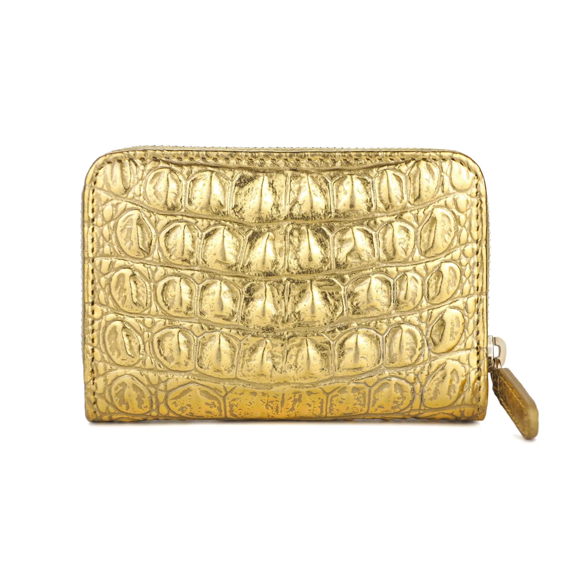 Gold Croc Embossed Zippy Wallet Coin Purse