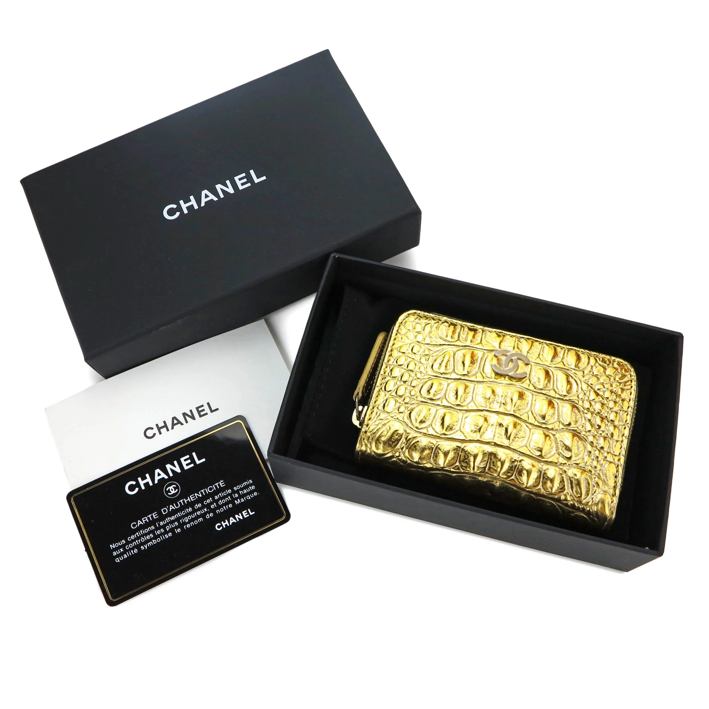 Gold Croc Embossed Zippy Wallet Coin Purse