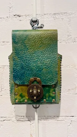 Green and Yellow Leather Cell Phone Case with Silver Closure MMP14