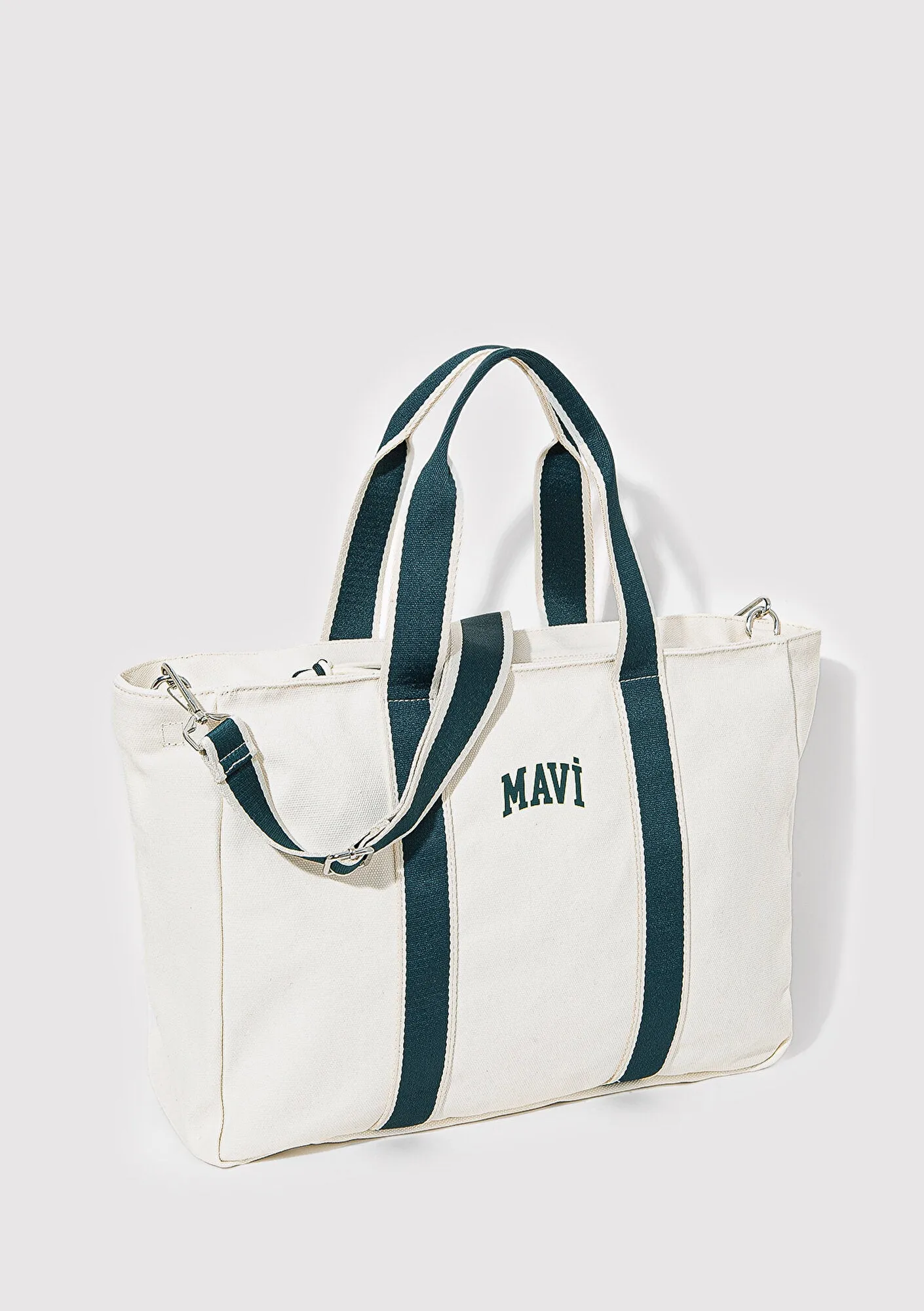 Green Detailed White Shoulder Bag