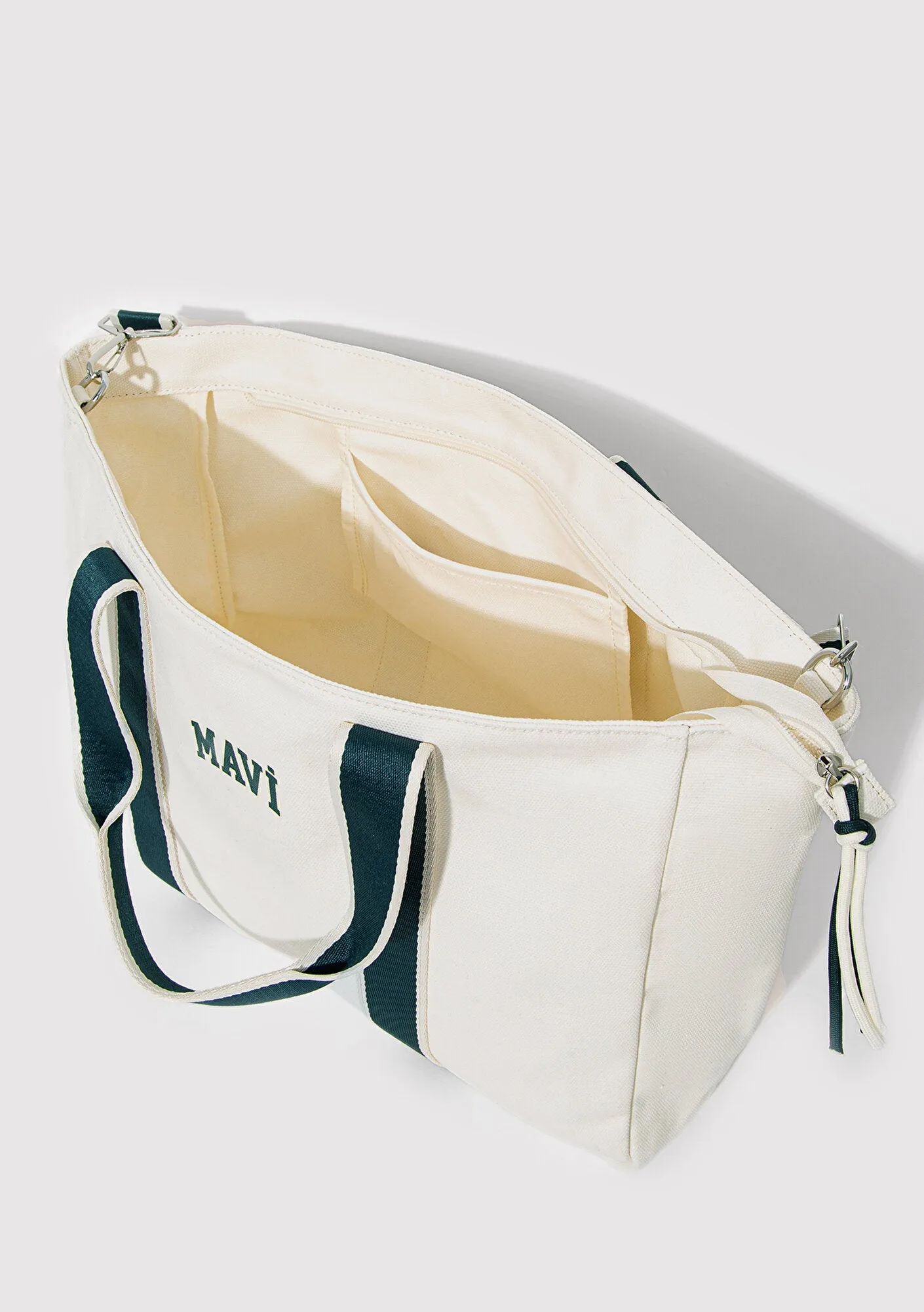 Green Detailed White Shoulder Bag