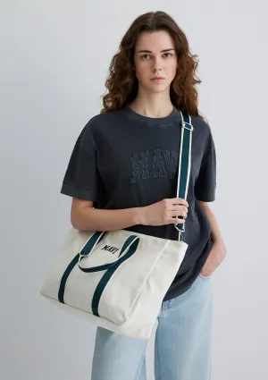 Green Detailed White Shoulder Bag