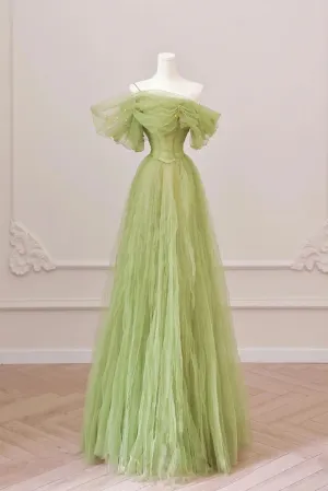 Green Prom Dress A Line Tulle Long Formal Party Dress Evening Dress