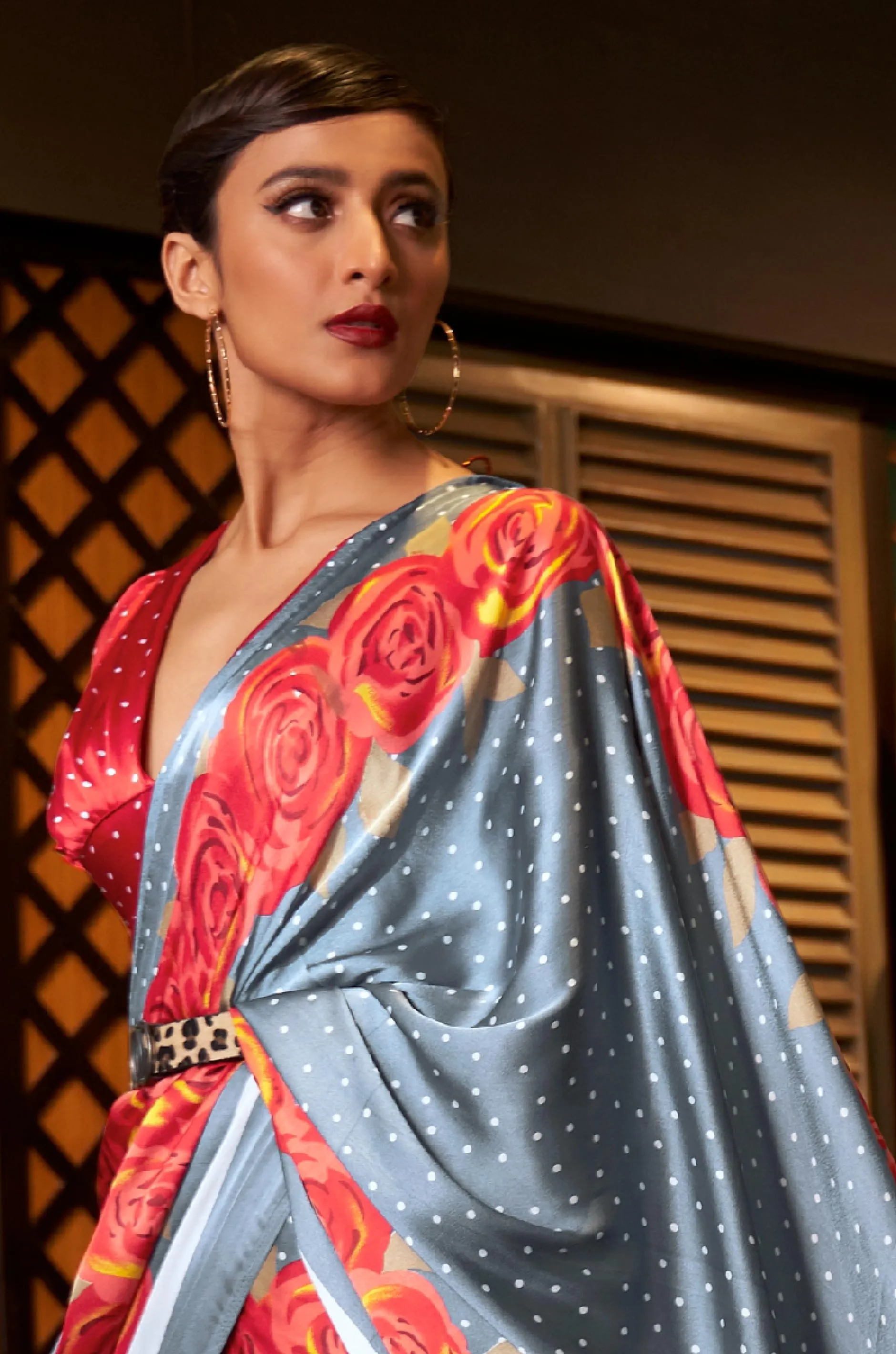 Grey Satin Crepe Saree