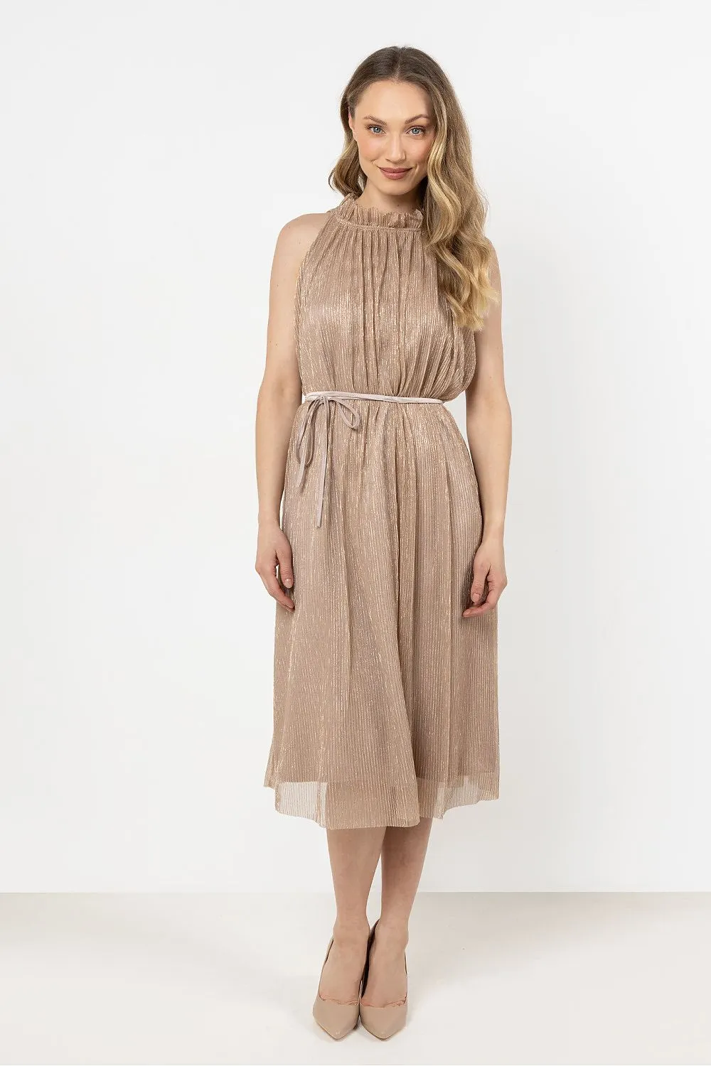 Halter neck satin lining short evening dress