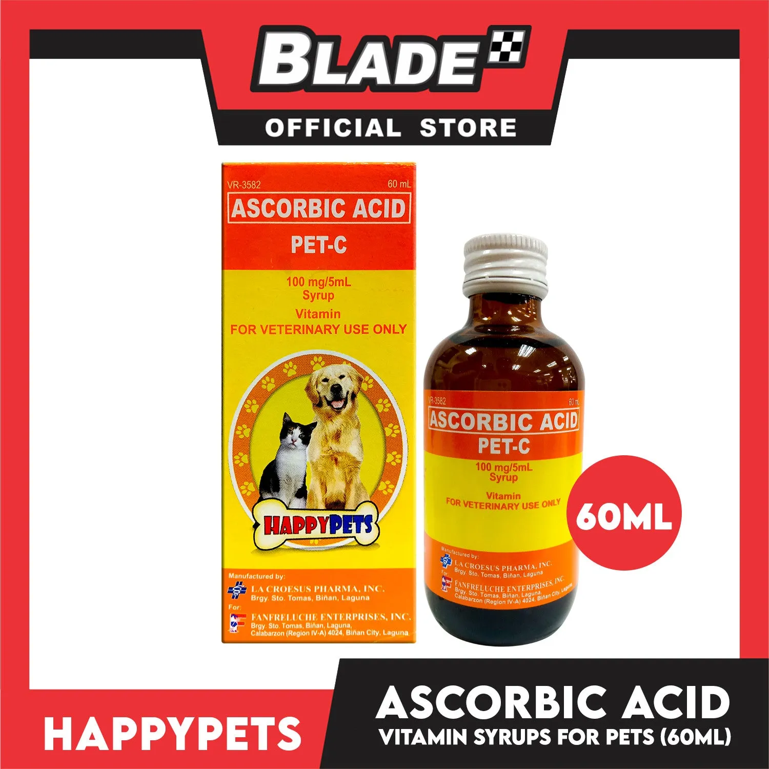 Happy Pets Vitamin C Pet-C Syrup 60ml for Dogs and Cats