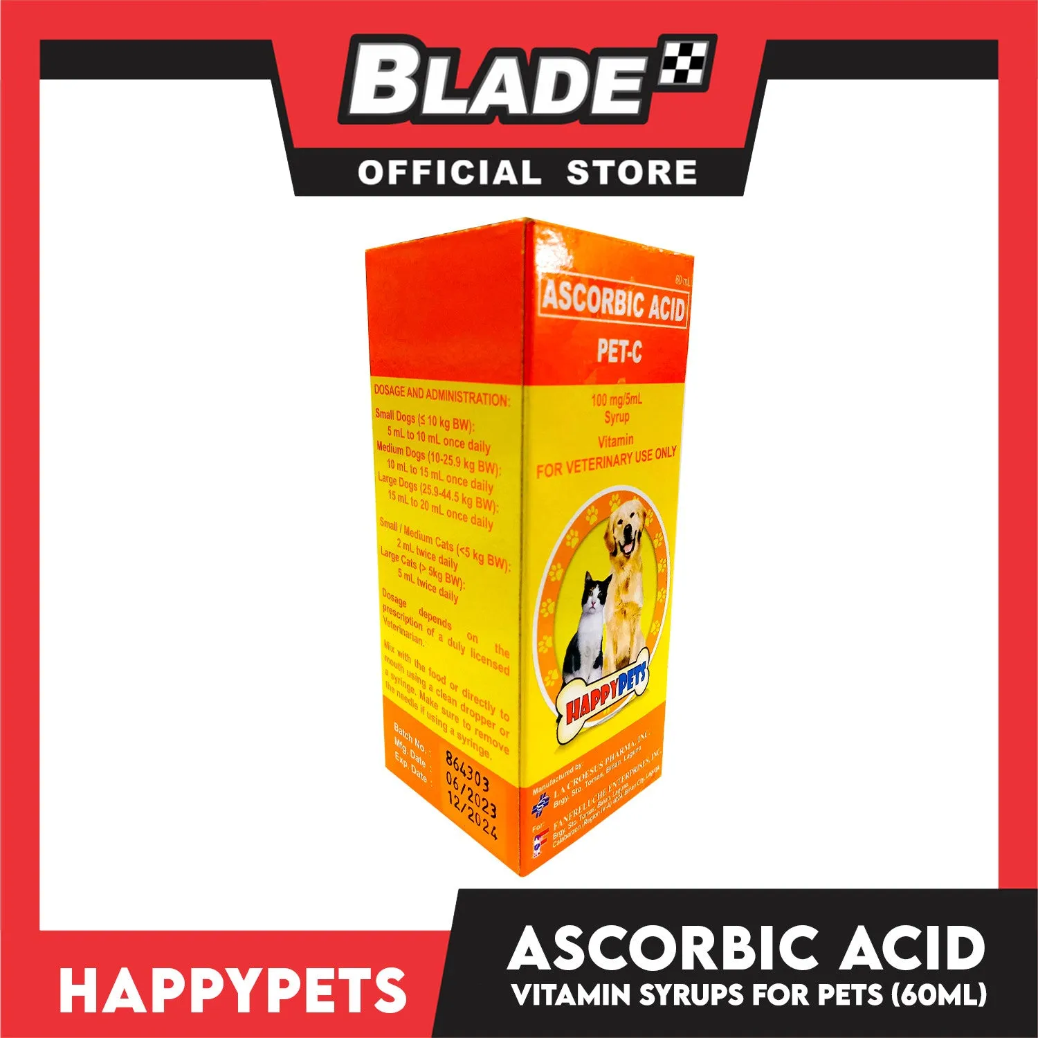 Happy Pets Vitamin C Pet-C Syrup 60ml for Dogs and Cats