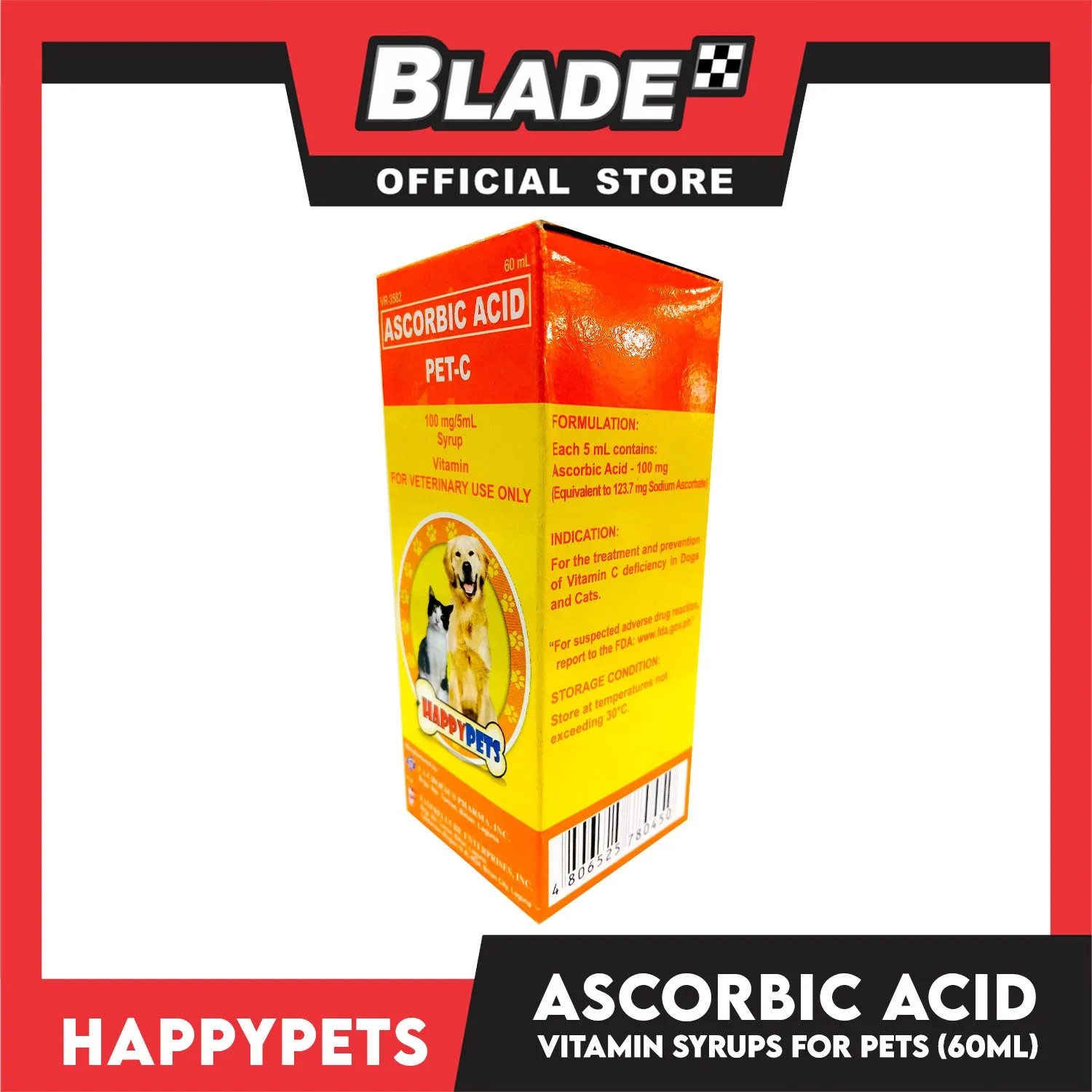 Happy Pets Vitamin C Pet-C Syrup 60ml for Dogs and Cats
