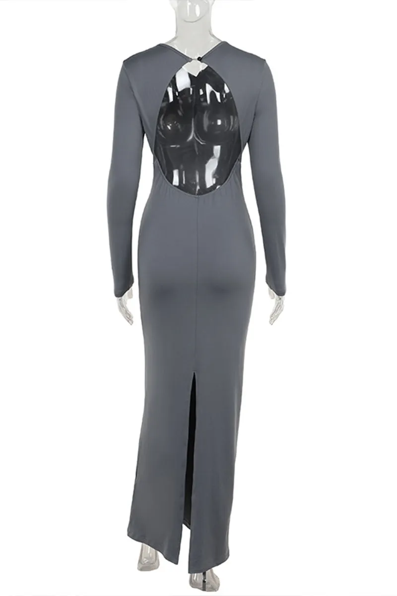 HBS1255 Elegant Ruched Long-Sleeve Maxi Dress