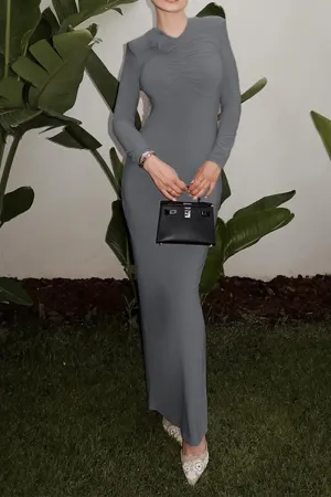 HBS1255 Elegant Ruched Long-Sleeve Maxi Dress