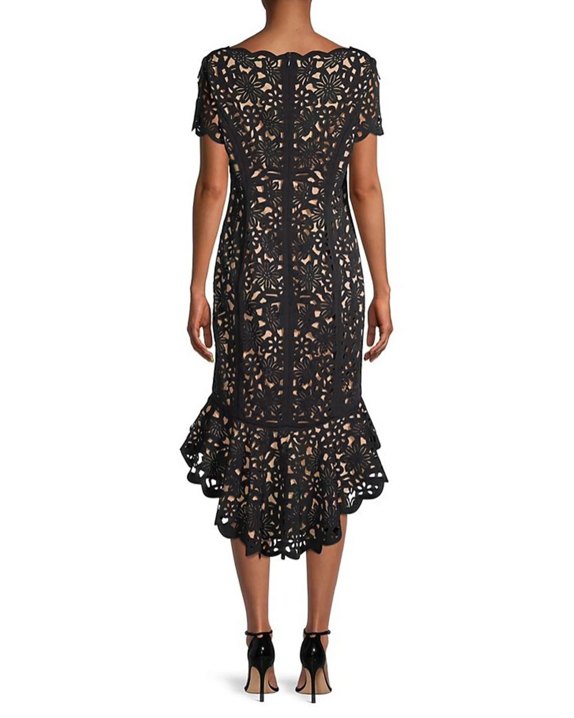 Hi-Lo Laser Cut Dress in Beige