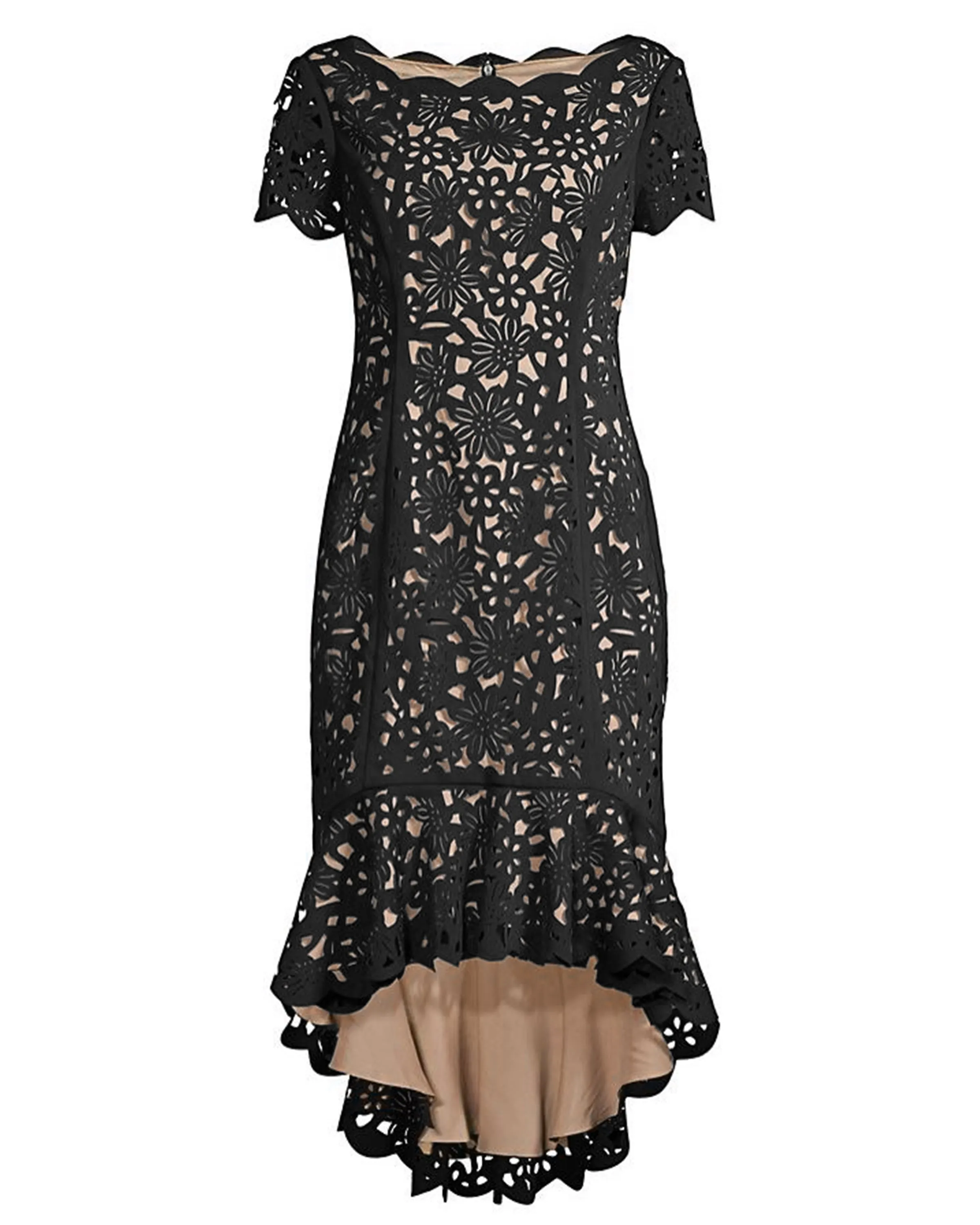 Hi-Lo Laser Cut Dress in Beige