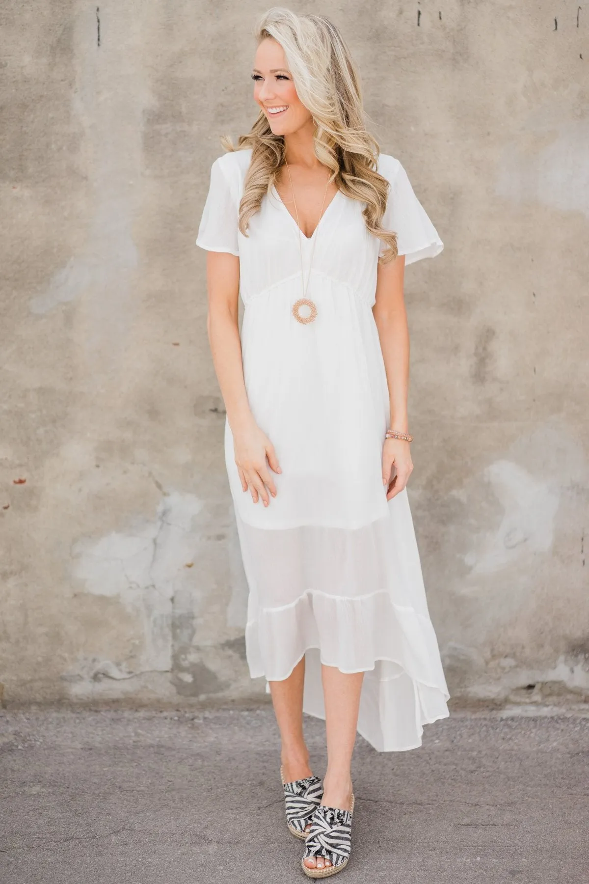 Hold Me Tight Ivory Hi-Lo Dress