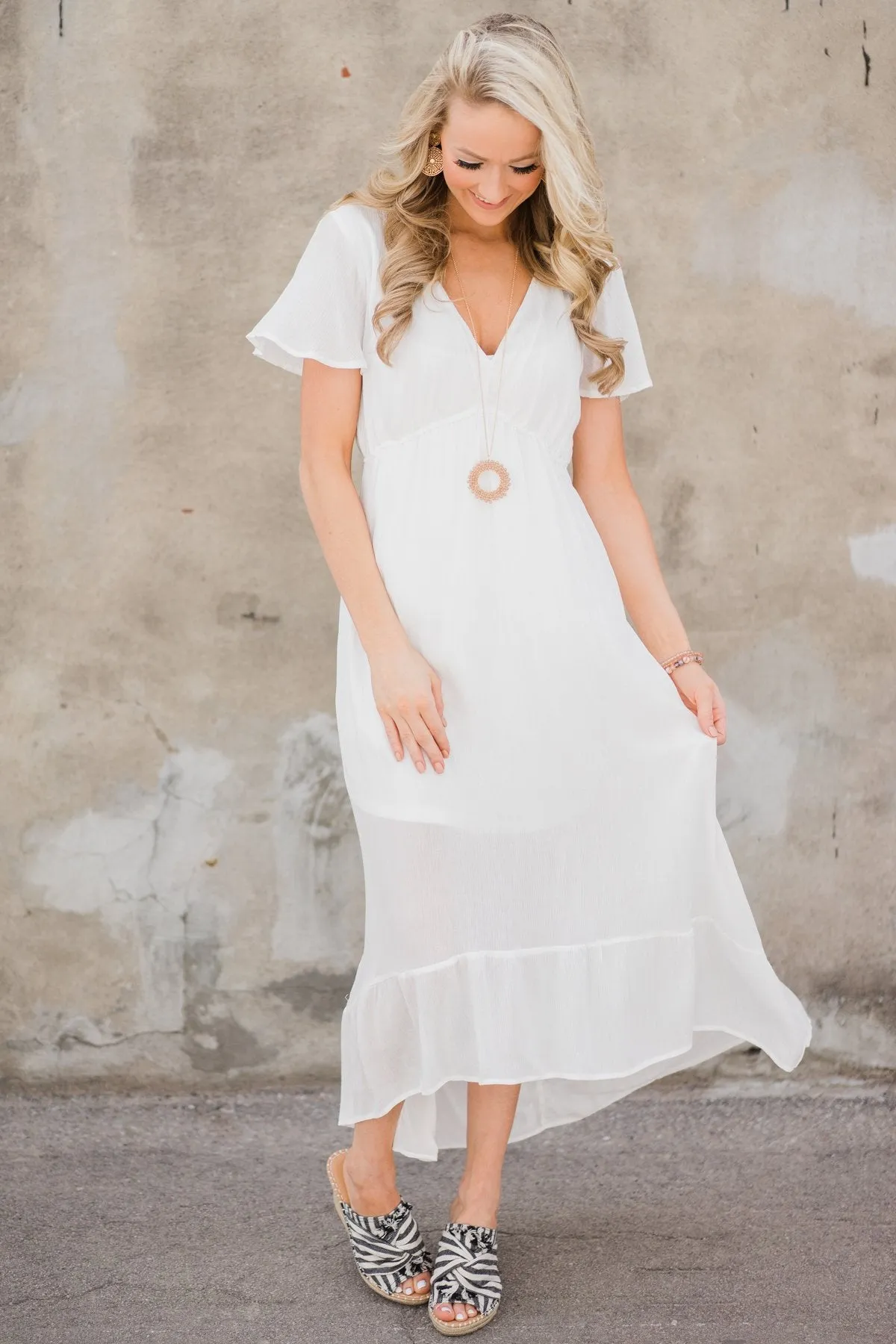 Hold Me Tight Ivory Hi-Lo Dress