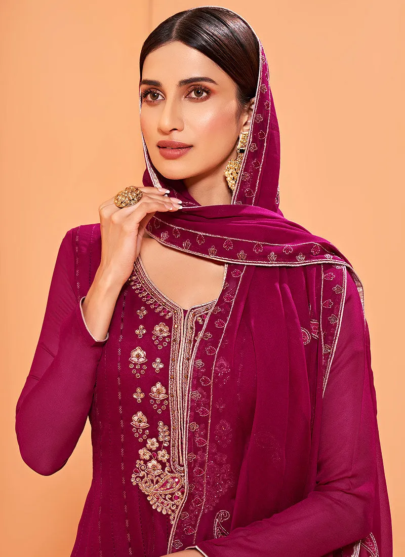 Hot Pink Georgette Palazzo Suit