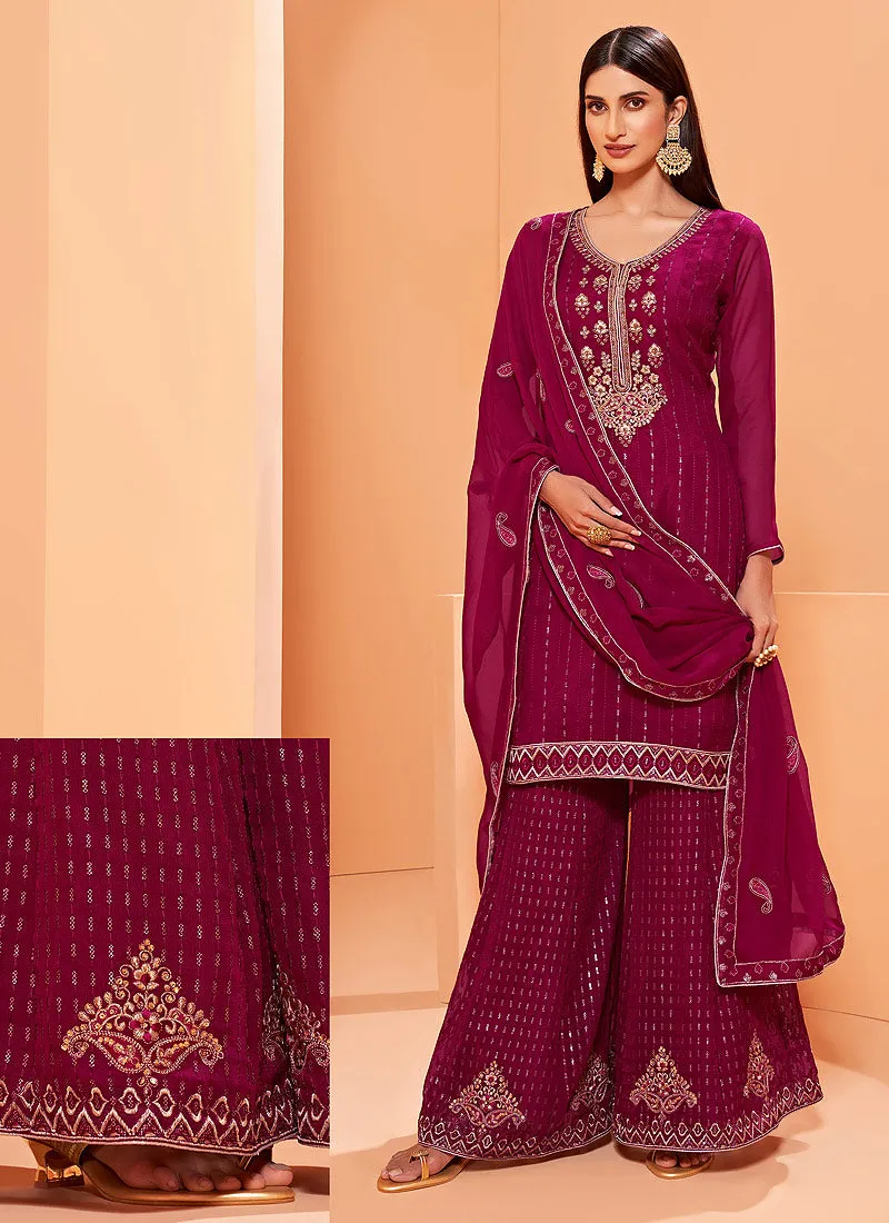 Hot Pink Georgette Palazzo Suit