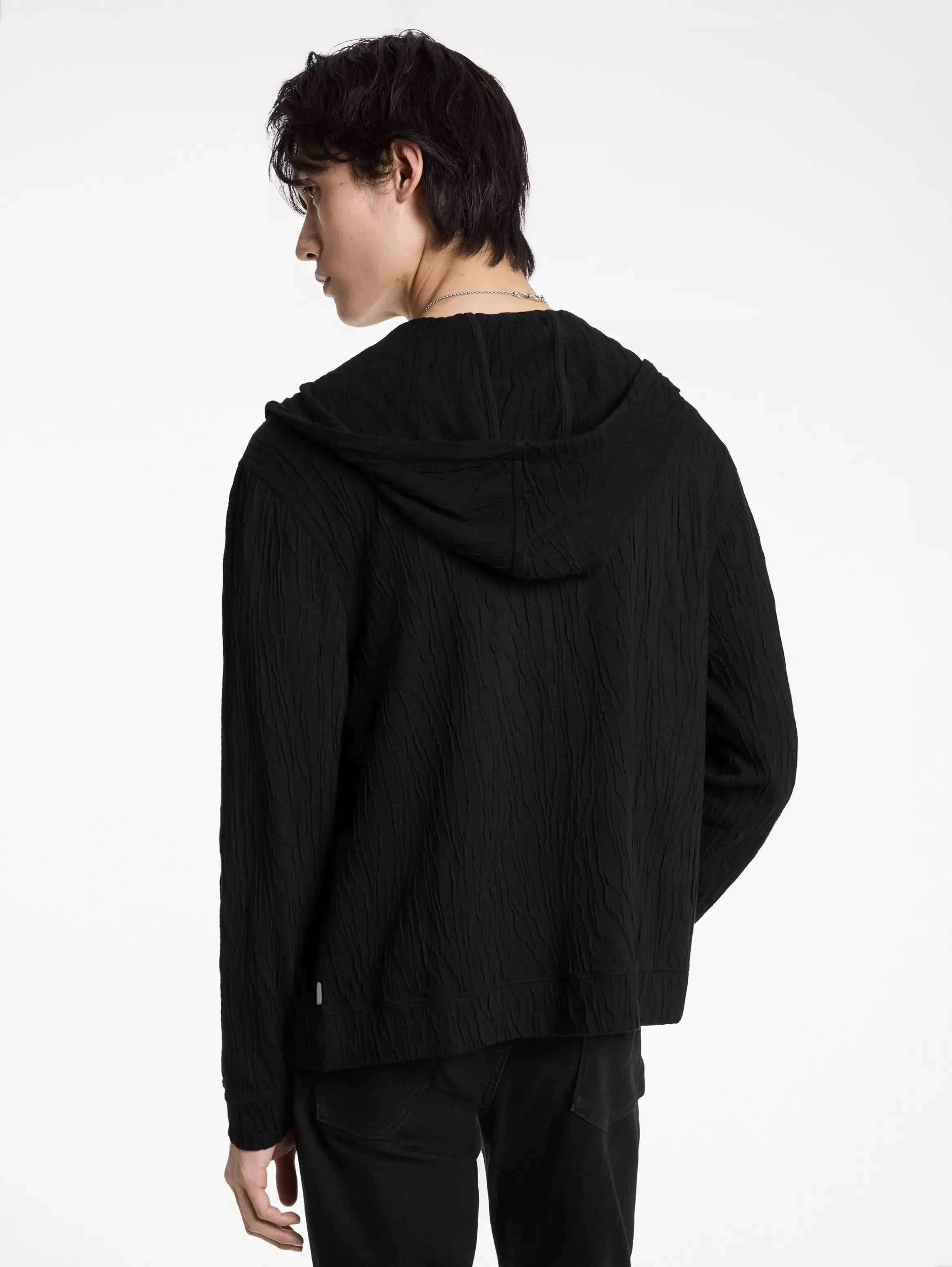 IHSAN TEXTURE FULL ZIP HOODIE (BLACK) - JOHN VARVATOS