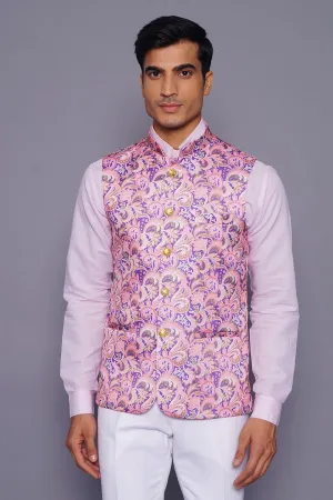 Imported Rayon Printed Pink Modi Nehru Jacket