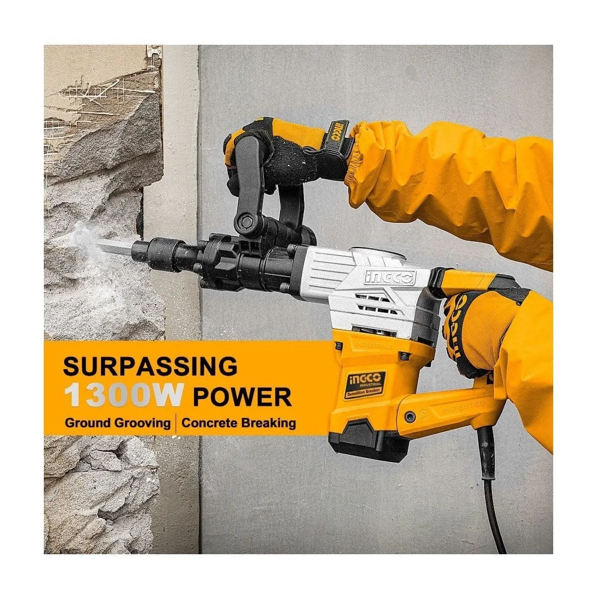 Ingco 1300W Demolition Breaker | 20J Impact Force | Anti-Vibration - PDB13008