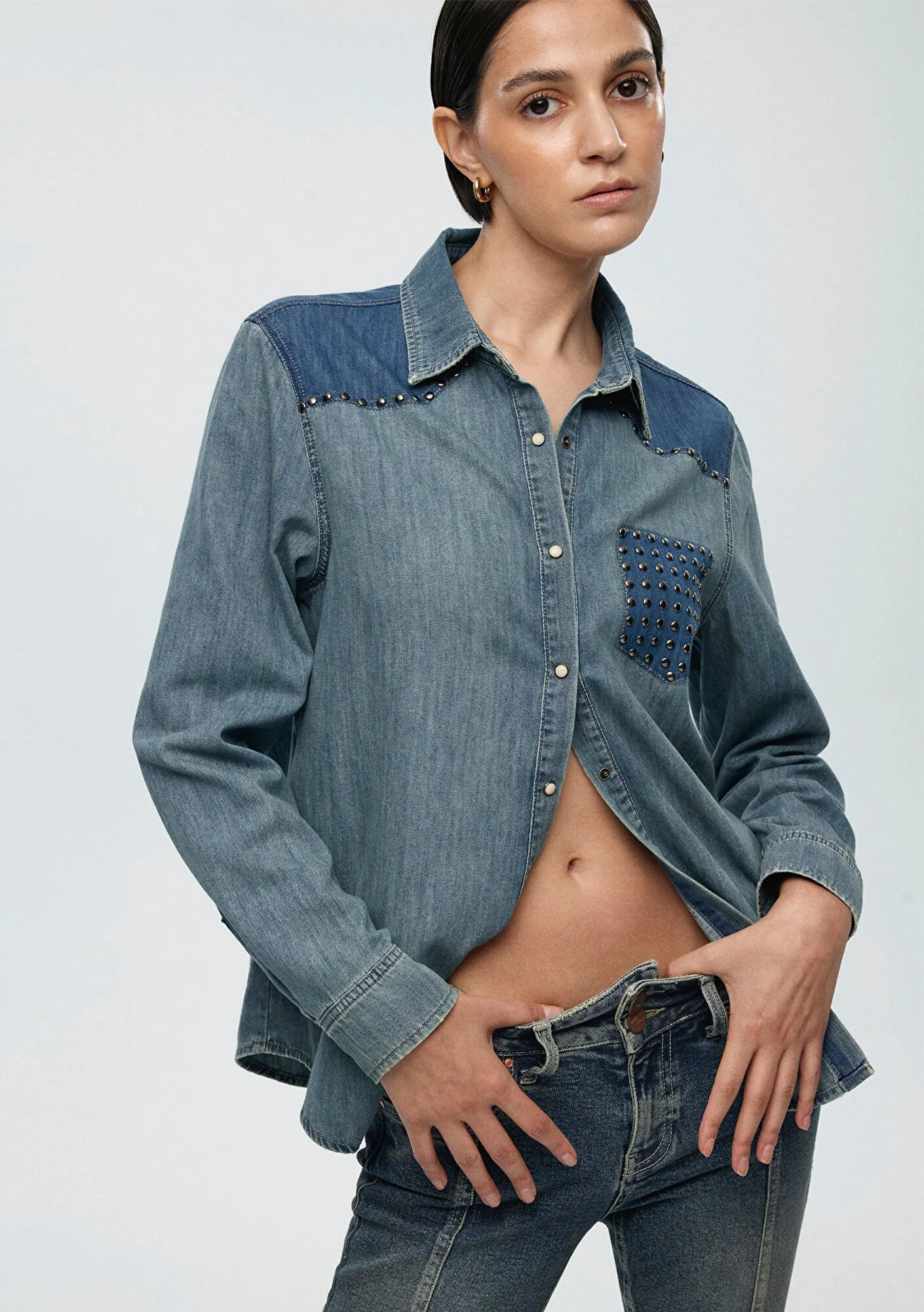Janet Blocking Indigo Denim Jean Shirt