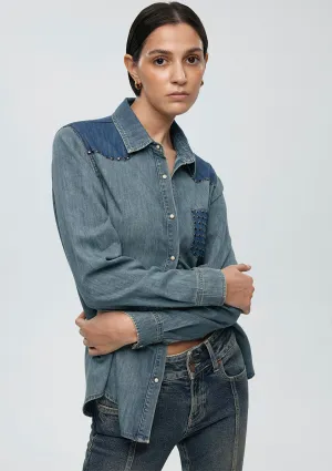Janet Blocking Indigo Denim Jean Shirt
