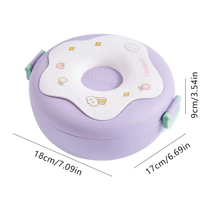 Kawaii Donut Cartoon Lunch Box 🍩✨ - Leakproof Bento Box for Kids | 3-Compartment Snack Container with Fork & Spoon 🥄🥗 | Perfect for School & Picnics!