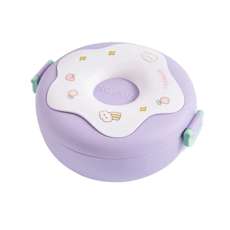 Kawaii Donut Cartoon Lunch Box 🍩✨ - Leakproof Bento Box for Kids | 3-Compartment Snack Container with Fork & Spoon 🥄🥗 | Perfect for School & Picnics!