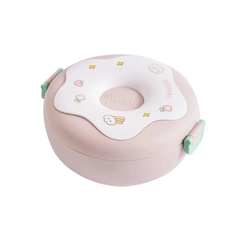 Kawaii Donut Cartoon Lunch Box 🍩✨ - Leakproof Bento Box for Kids | 3-Compartment Snack Container with Fork & Spoon 🥄🥗 | Perfect for School & Picnics!