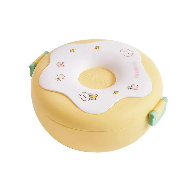 Kawaii Donut Cartoon Lunch Box 🍩✨ - Leakproof Bento Box for Kids | 3-Compartment Snack Container with Fork & Spoon 🥄🥗 | Perfect for School & Picnics!