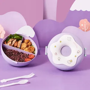 Kawaii Donut Cartoon Lunch Box 🍩✨ - Leakproof Bento Box for Kids | 3-Compartment Snack Container with Fork & Spoon 🥄🥗 | Perfect for School & Picnics!