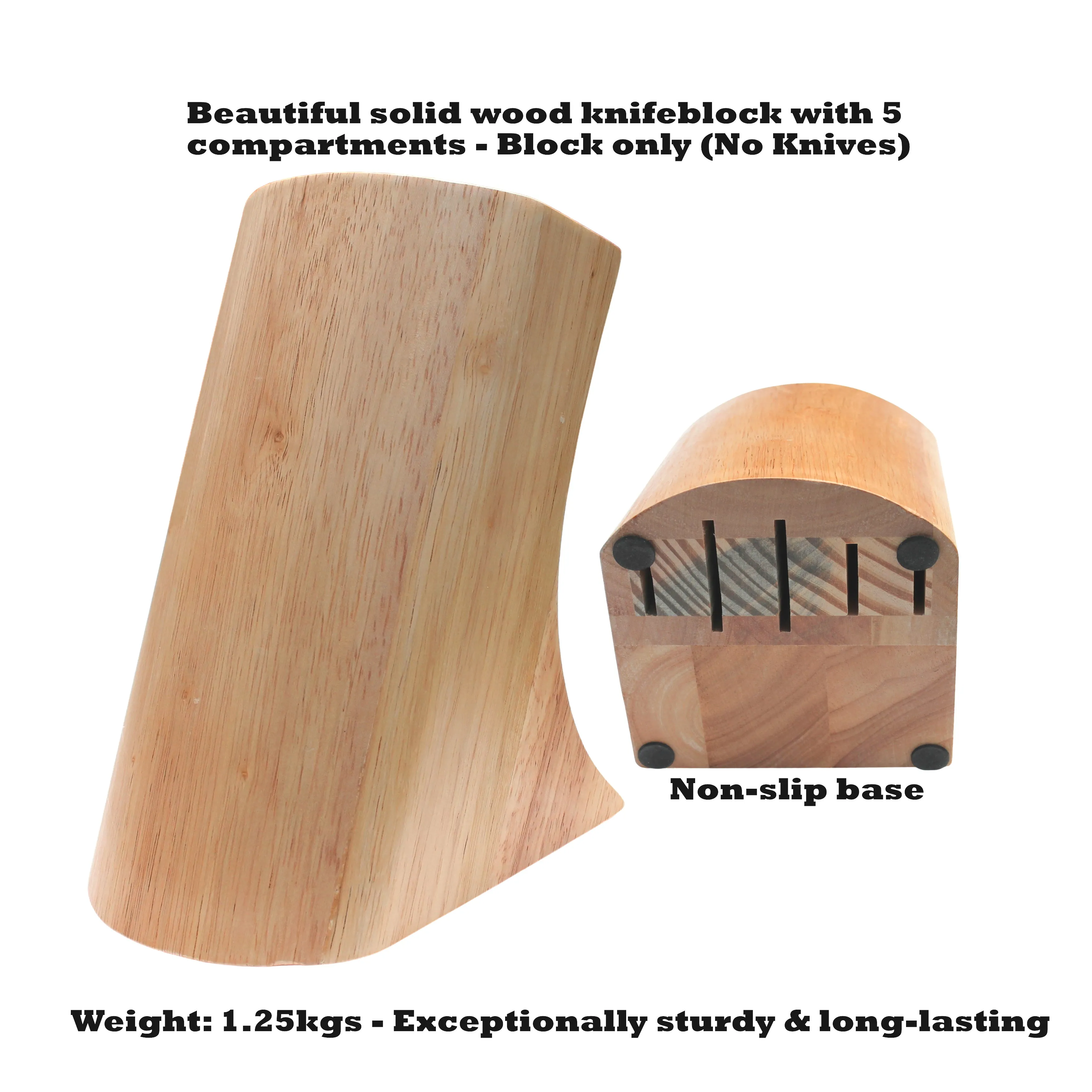 Knife Block in Rubberwood with 5 Compartments (Block only - No Knives)