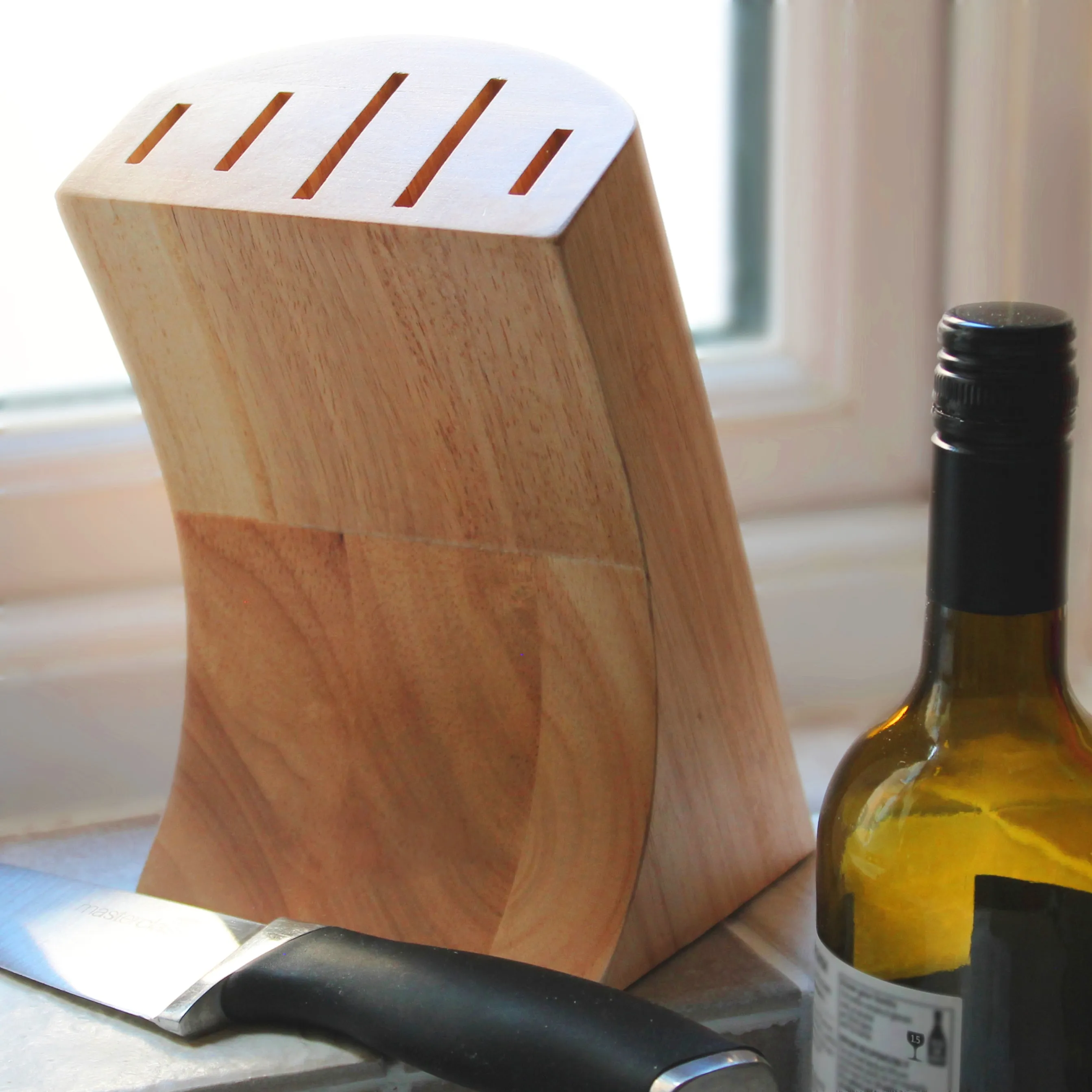Knife Block in Rubberwood with 5 Compartments (Block only - No Knives)