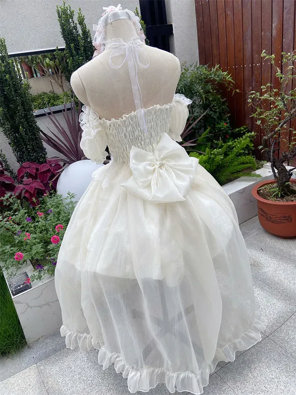 Lolita Dresses Tea Party Style Lolita Skirt Lace Short Sleeves Polyester Sweet Light Sky Blue