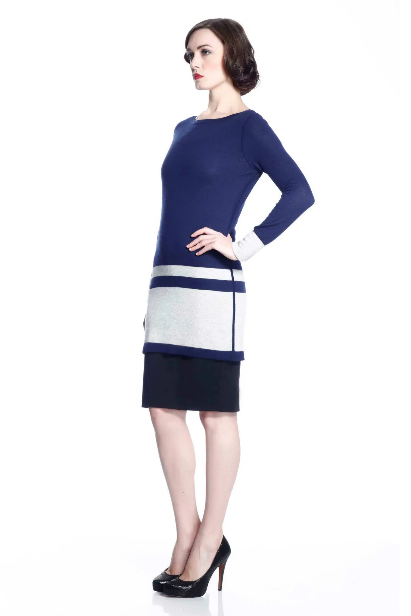 Loretta Reversible Dress/Pullover - Navy/Grey