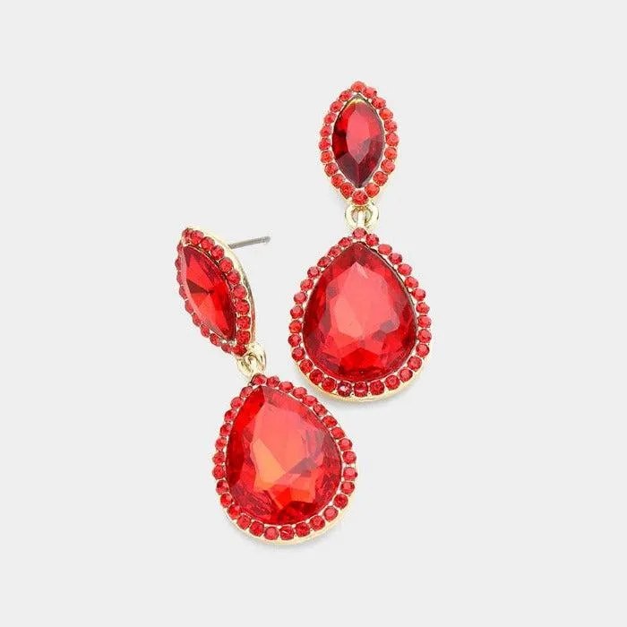 Marquise Red Teardrop Evening Earrings
