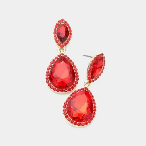 Marquise Red Teardrop Evening Earrings