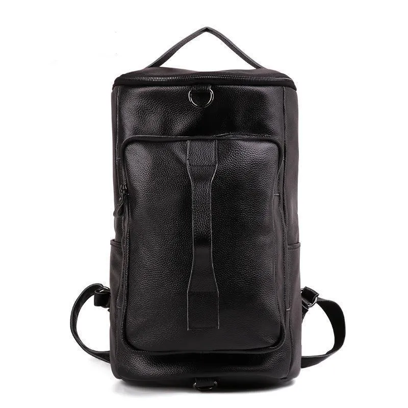 Mens Leather Cylindrical Backpack Large