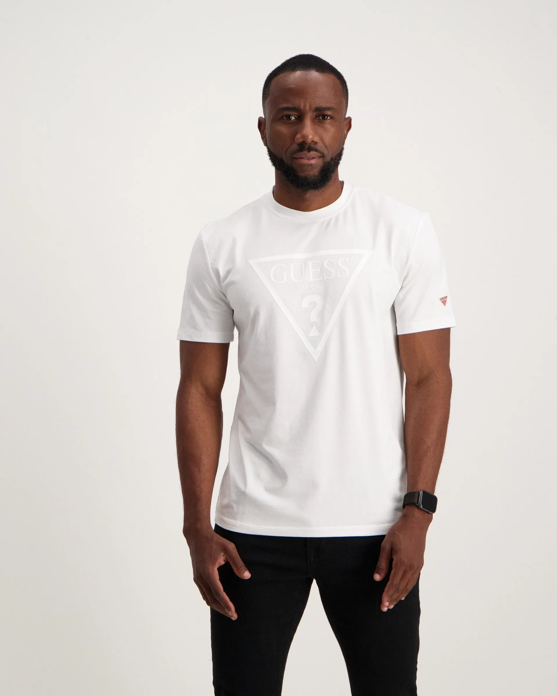 Men's White Embossed Logo Active T-Shirt - White