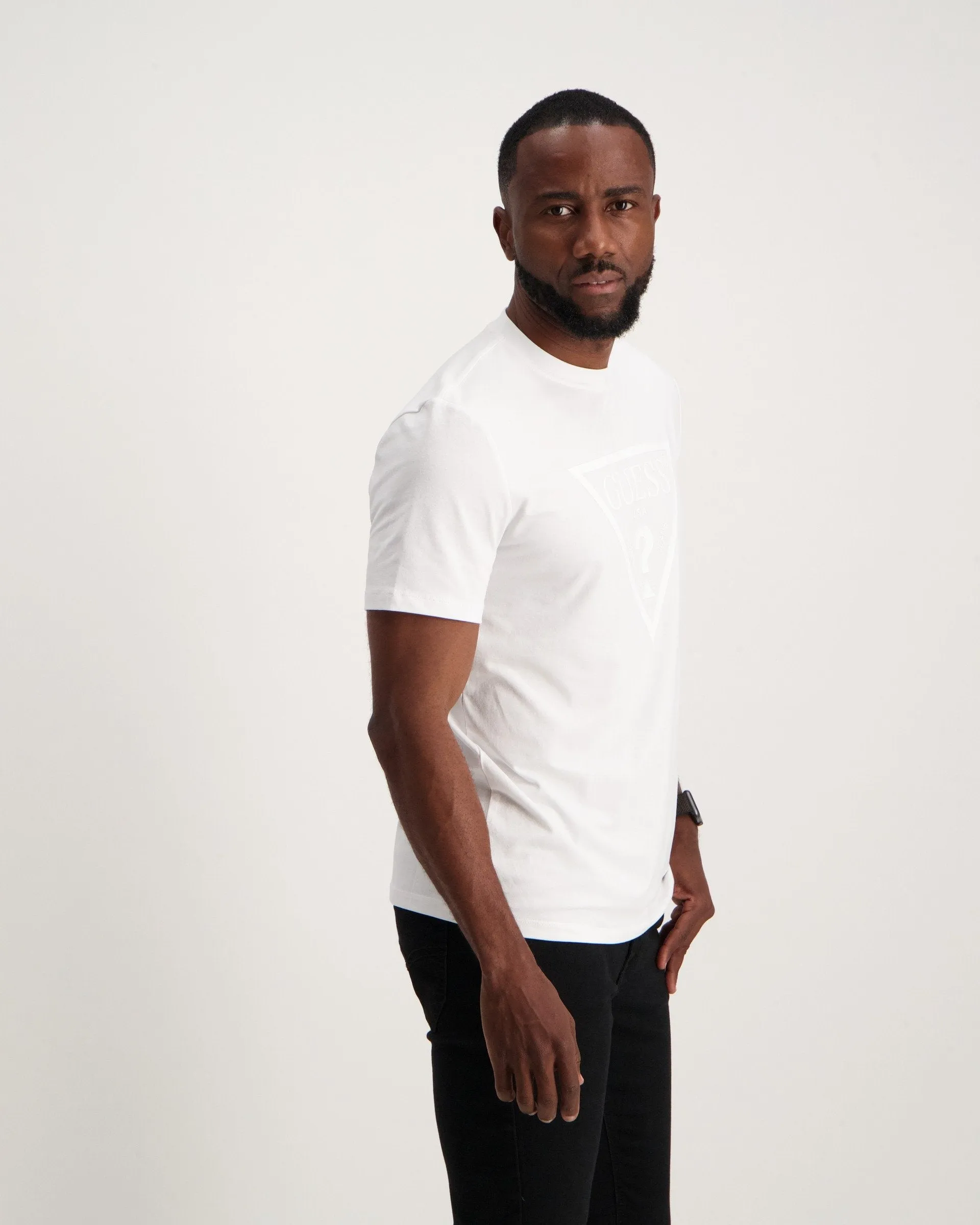 Men's White Embossed Logo Active T-Shirt - White